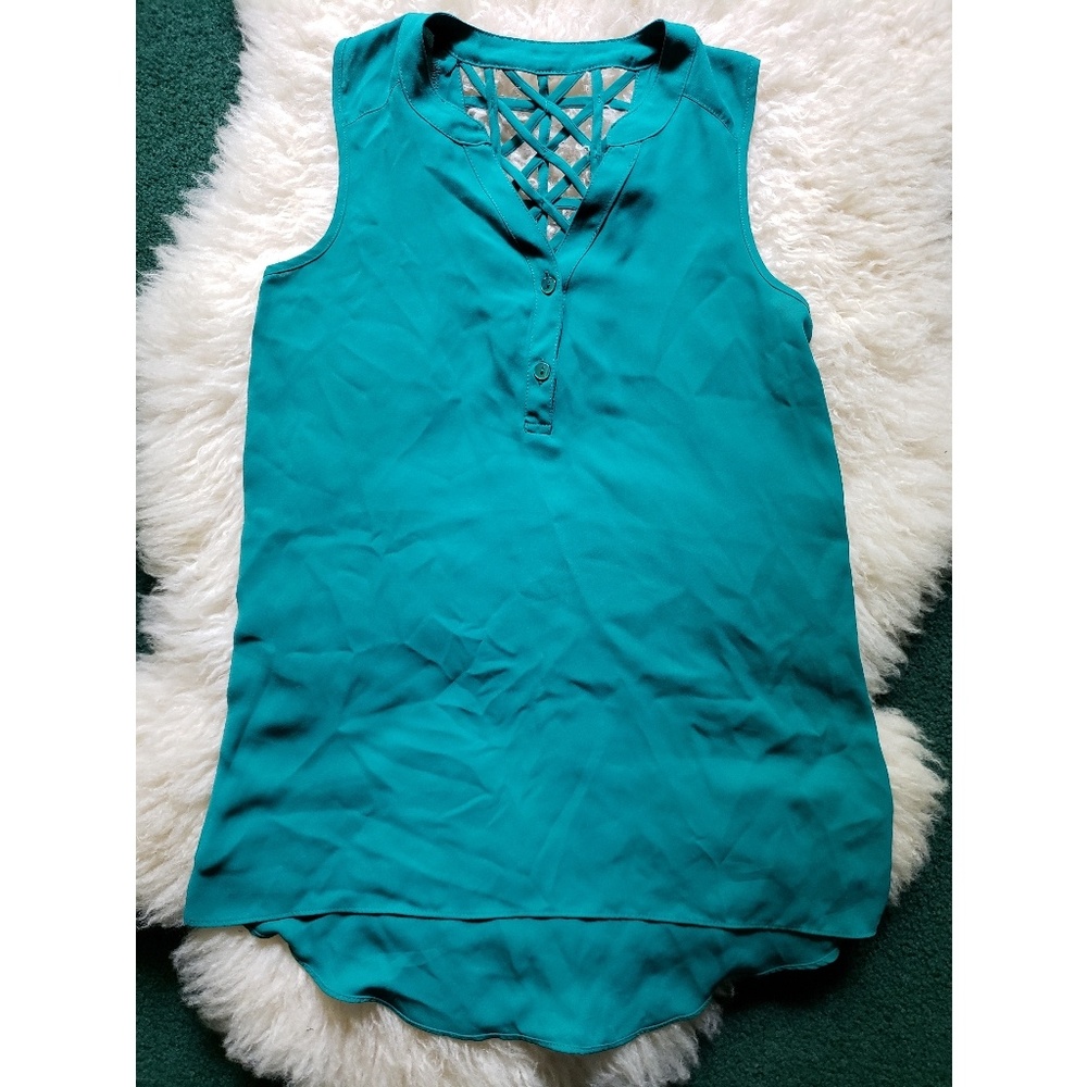 Teal sleeveless blouse